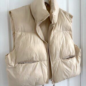 Cropped Puffy Vest - Cream, Size Large